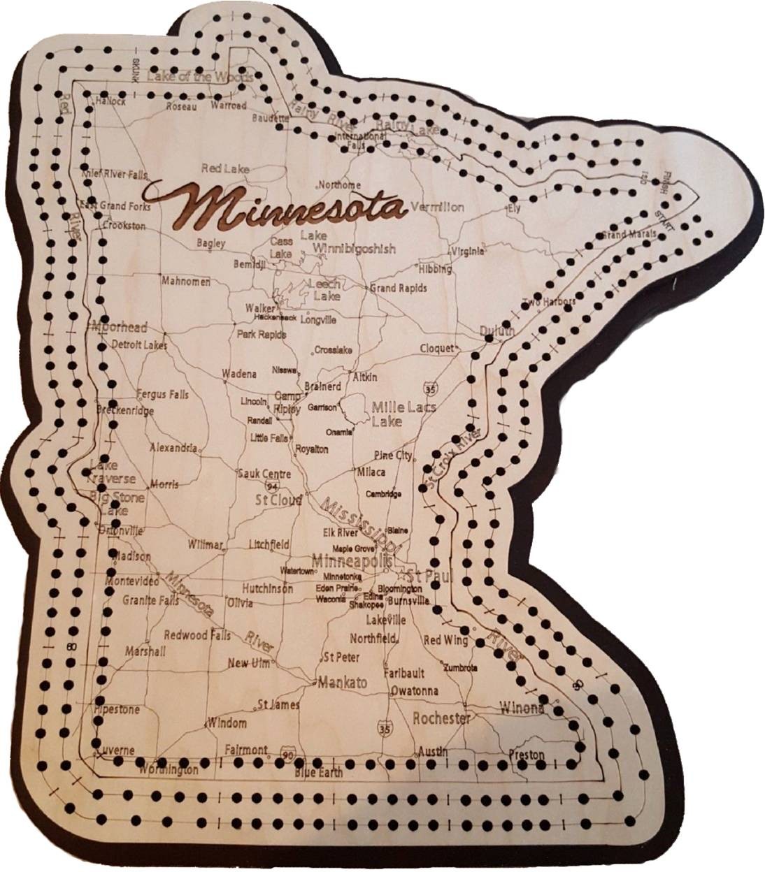 Minnesota State Shape Map 3 Track Cribbage Board
