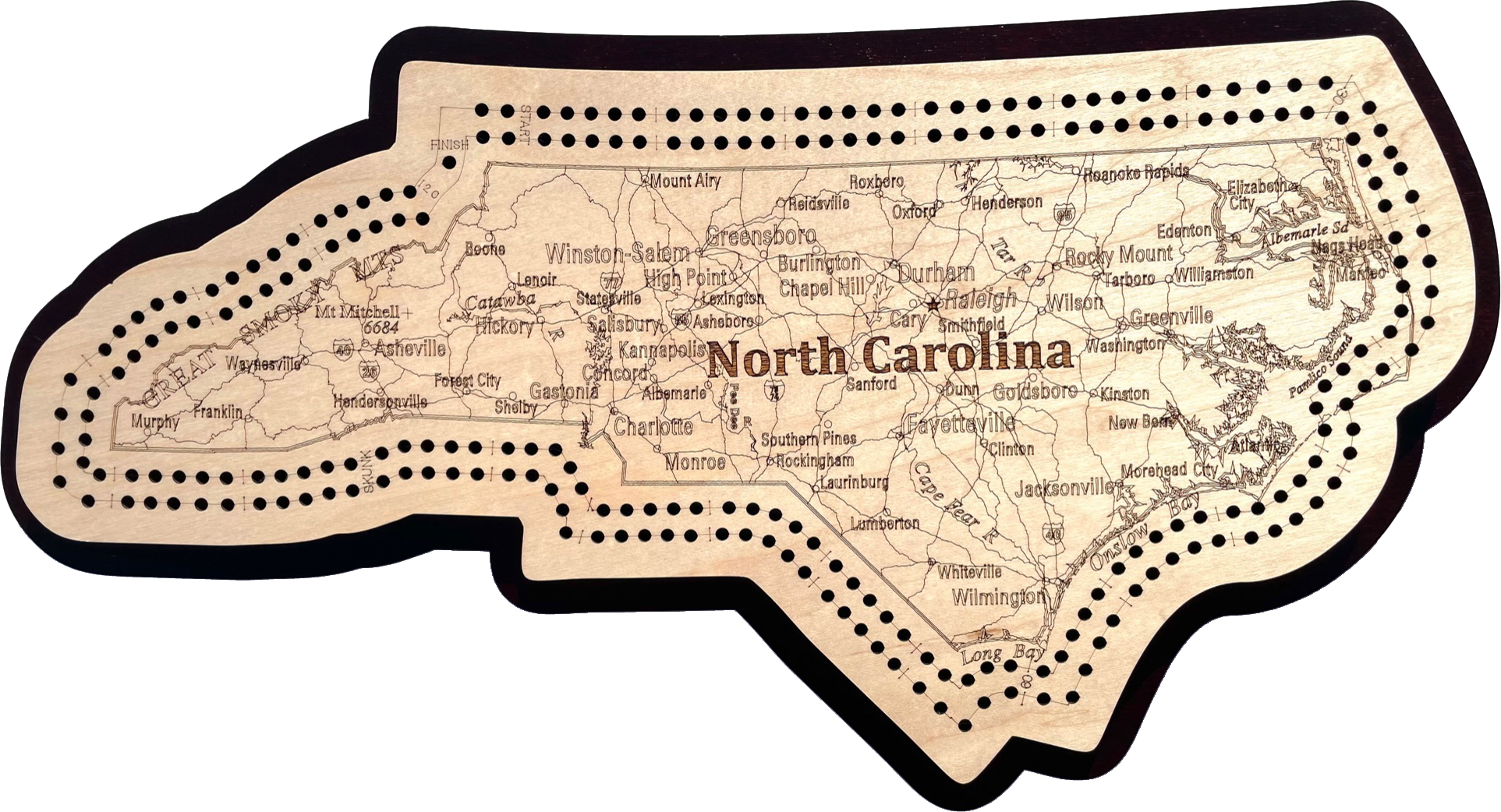 New Jersey Shaped Road Map Cribbage Board 