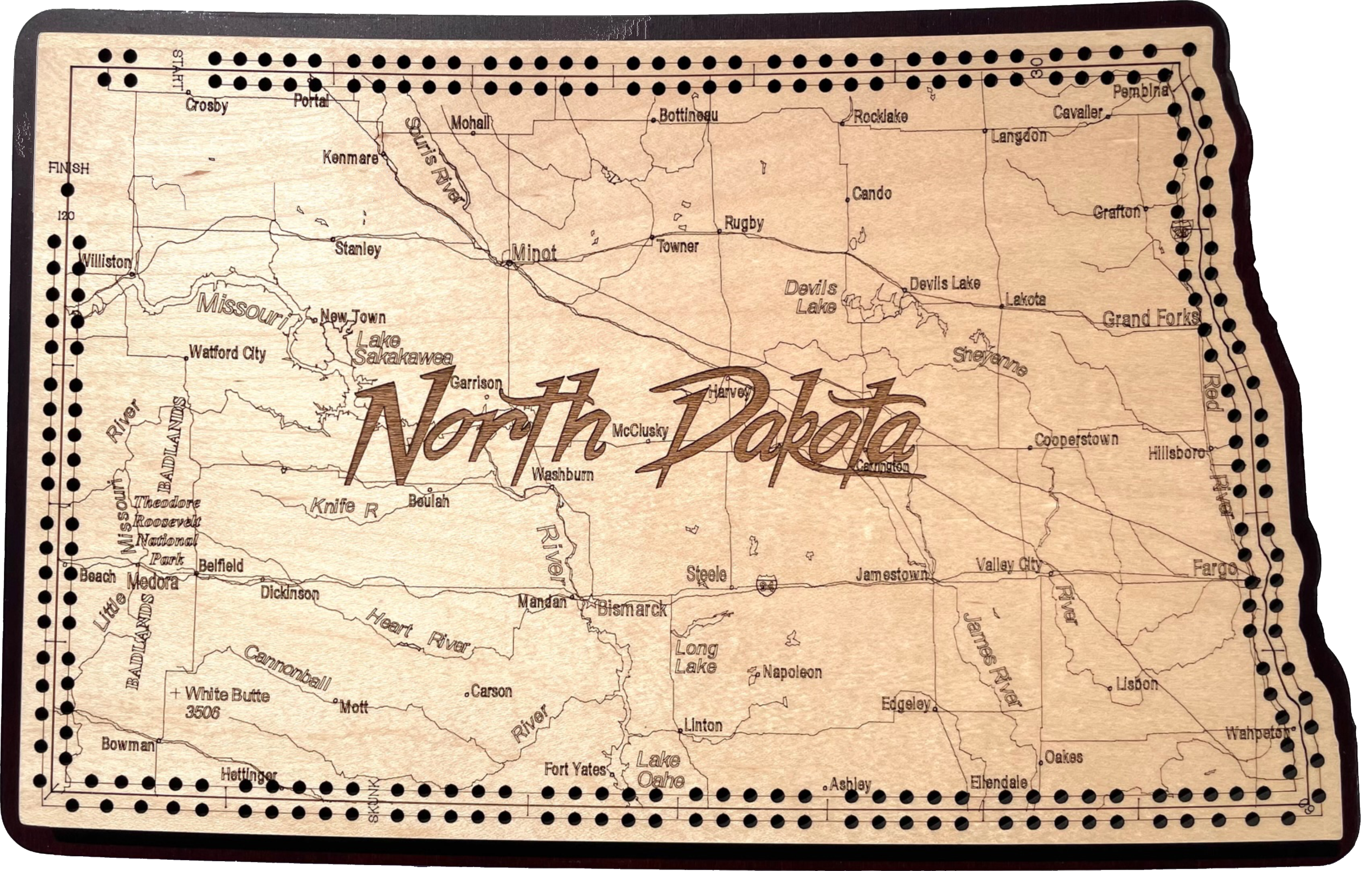 North Dakota Travel Cribbage Board 